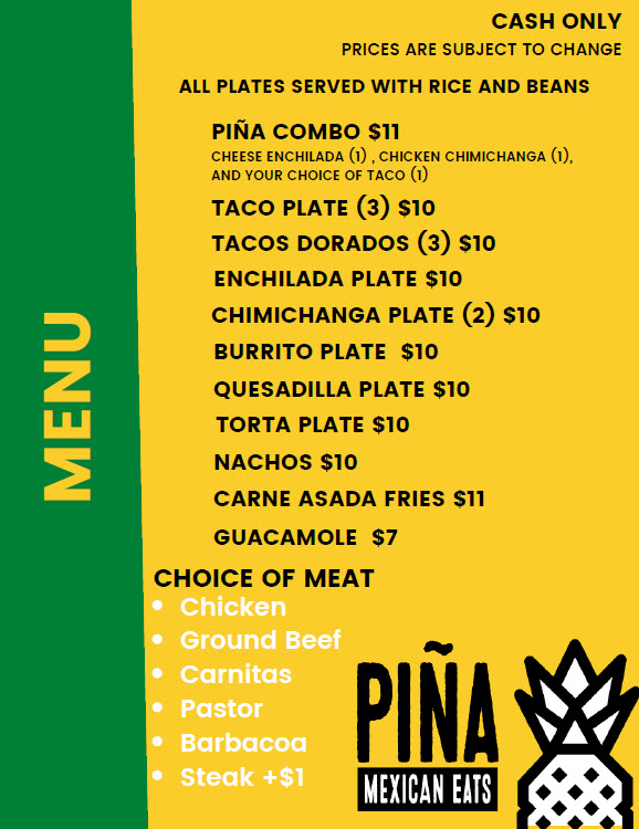 Menu Pina Mexican Eats Food Truck Menu Pina Mexican Eats Food Truck